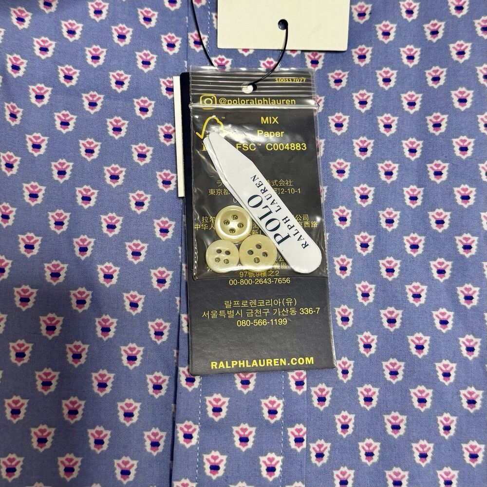 NWT Polo Ralph Lauren Men’s Blue Floral Print L Long‎ Sleeve Button Down Shirt - Picture 5 of 9